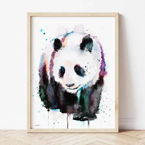 Giant Panda watercolor painting the artwork on the T-shirt by Slaveika Aladjova