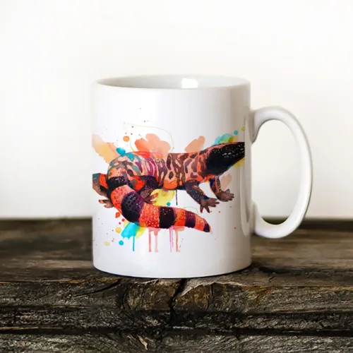 Gila Monster Art Mug, Watercolor Ceramic Mug 11 oz Gila Monster watercolor painting printed on an 11 oz ceramic art mug by Slaveika Aladjova