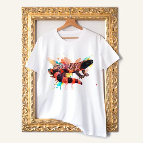 Gila Monster T-Shirt, Watercolor Art Tee Gila Monster watercolor painting printed on a white cotton T-shirt by Slaveika Aladjova