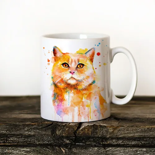 Ginger Cat Art Mug, Watercolor Ceramic Mug 11 oz Ginger Cat watercolor painting printed on an 11 oz ceramic art mug by Slaveika Aladjova