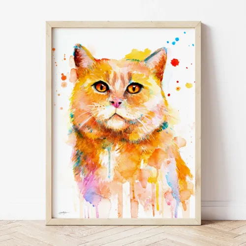 Ginger Cat watercolor painting the artwork on the T-shirt by Slaveika Aladjova