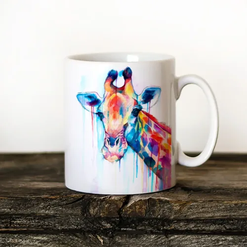Giraffe Art Mug, Watercolor Ceramic Mug 11 oz Giraffe watercolor painting printed on an 11 oz ceramic art mug by Slaveika Aladjova
