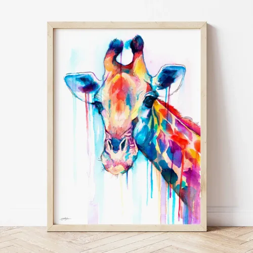 Giraffe watercolor painting the artwork on the T-shirt by Slaveika Aladjova