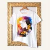 Girl with a Butterfly watercolor painting printed on a white cotton T-shirt by Slaveika Aladjova