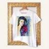 Girl with Feathers watercolor painting printed on a white cotton T-shirt by Slaveika Aladjova