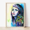 Girl with Peacock Feathers watercolor painting the artwork on the T-shirt by Slaveika Aladjova