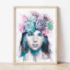Girl with Succulents watercolor painting the artwork on the T-shirt by Slaveika Aladjova