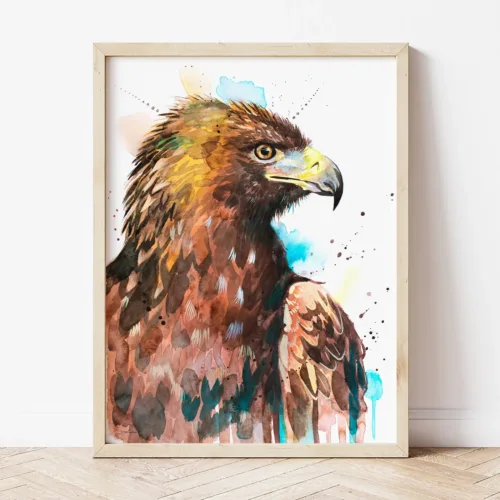 Golden Eagle watercolor painting the artwork on the T-shirt by Slaveika Aladjova