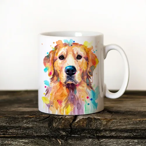 Golden Retriever Art Mug, Watercolor Ceramic Mug 11 oz Golden Retriever watercolor painting printed on an 11 oz ceramic art mug by Slaveika Aladjova