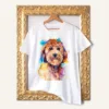 Goldendoodle watercolor painting printed on a white cotton T-shirt by Slaveika Aladjova