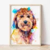 Goldendoodle watercolor painting the artwork on the T-shirt by Slaveika Aladjova