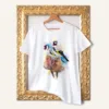 Goldfinches watercolor painting printed on a white cotton T-shirt by Slaveika Aladjova