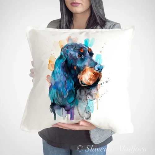 Gordon Setter Art Pillow Cover, Watercolor Cushion 50 × 50 cm Gordon Setter watercolor painting printed on a 50 x 50 cm cotton art pillow cover by Slaveika Aladjova