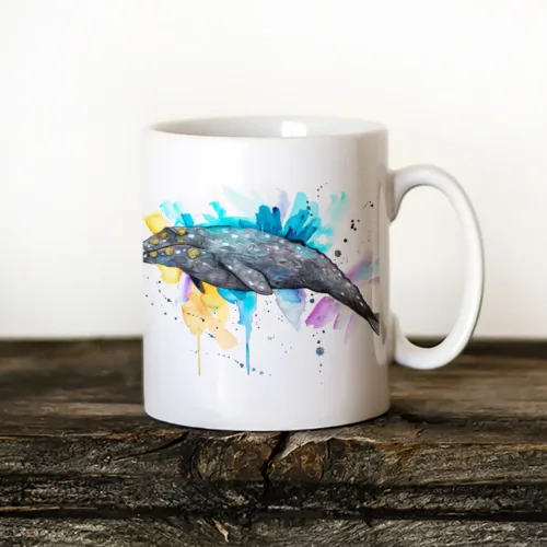 Gray Whale Art Mug, Watercolor Ceramic Mug 11 oz Gray Whale watercolor painting printed on an 11 oz ceramic art mug by Slaveika Aladjova