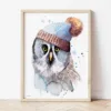 Great Grey Owl in a Hat watercolor painting the artwork on the T-shirt by Slaveika Aladjova