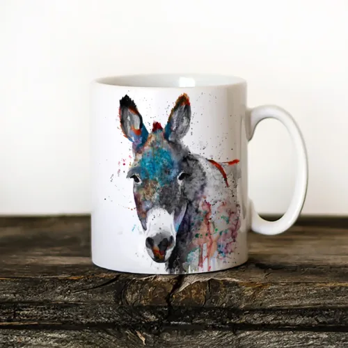 Green Donkey Art Mug, Watercolor Ceramic Mug 11 oz Green Donkey watercolor painting printed on an 11 oz ceramic art mug by Slaveika Aladjova