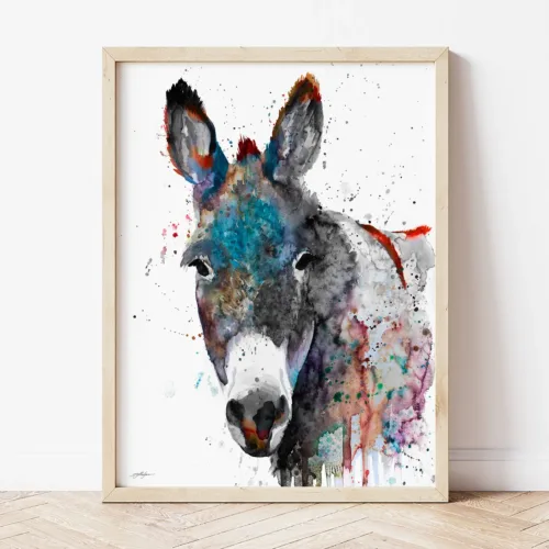 Green Donkey watercolor painting the artwork on the T-shirt by Slaveika Aladjova