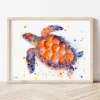 Green Sea Turtle watercolor painting the artwork on the T-shirt by Slaveika Aladjova