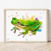 Green Tree Frog watercolor painting the artwork on the T-shirt by Slaveika Aladjova