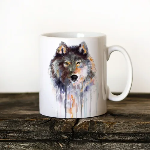 Grey Wolf Art Mug, Watercolor Ceramic Mug 11 oz Grey Wolf watercolor painting printed on an 11 oz ceramic art mug by Slaveika Aladjova