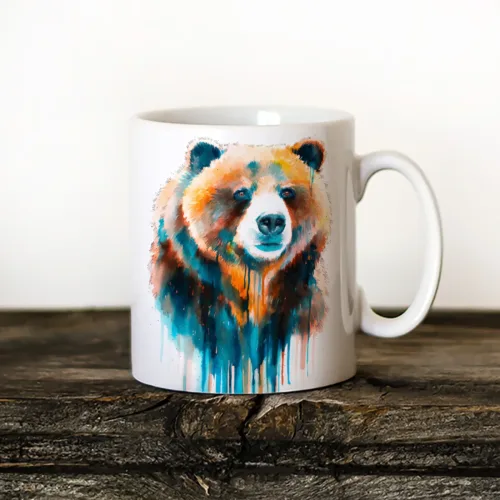 Grizzly Bear Art Mug, Watercolor Ceramic Mug 11 oz Grizzly Bear watercolor painting printed on an 11 oz ceramic art mug by Slaveika Aladjova