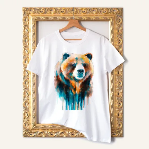 Grizzly Bear watercolor painting printed on a white cotton T-shirt by Slaveika Aladjova