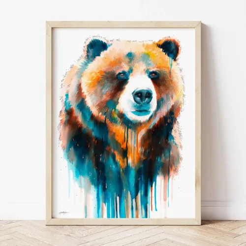 Grizzly Bear watercolor painting the artwork on the T-shirt by Slaveika Aladjova