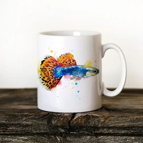 Guppy Fish Art Mug, Watercolor Ceramic Mug 11 oz Guppy Fish watercolor painting printed on an 11 oz ceramic art mug by Slaveika Aladjova