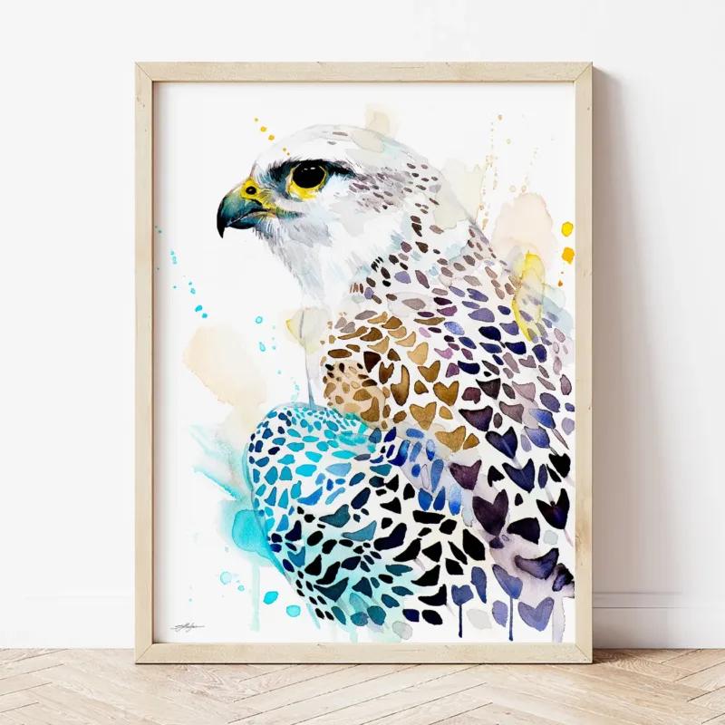 Gyrfalcon watercolor painting the artwork on the T-shirt by Slaveika Aladjova