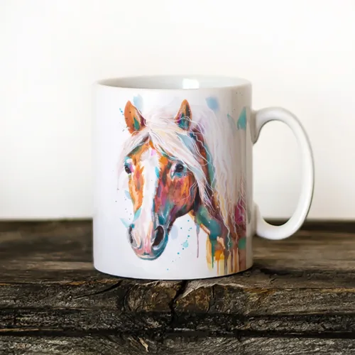 Haflinger Horse Art Mug, Watercolor Ceramic Mug 11 oz Haflinger Horse watercolor painting printed on an 11 oz ceramic art mug by Slaveika Aladjova