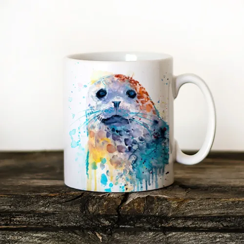 Harbor Seal Art Mug, Watercolor Ceramic Mug 11 oz Harbor Seal watercolor painting printed on an 11 oz ceramic art mug by Slaveika Aladjova