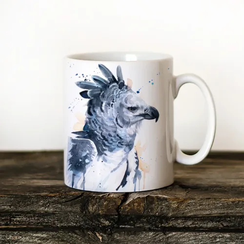 Harpy Eagle Art Mug, Watercolor Ceramic Mug 11 oz Harpy Eagle watercolor painting printed on an 11 oz ceramic art mug by Slaveika Aladjova