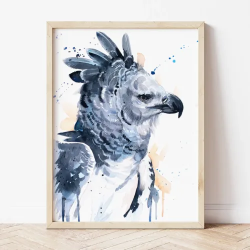 Harpy eagle watercolor painting by Slaveika Aladjova, the artwork on the T-shirt