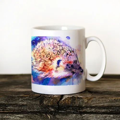 Hedgehog Art Mug, Watercolor Ceramic Mug 11 oz Hedgehog watercolor painting printed on an 11 oz ceramic art mug by Slaveika Aladjova