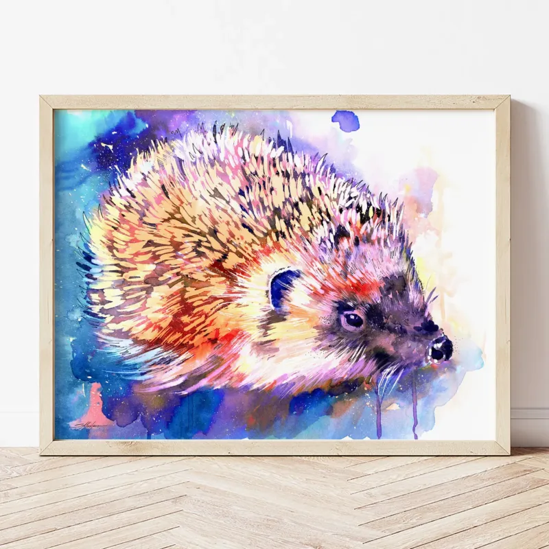 Hedgehog watercolor painting the artwork on the T-shirt by Slaveika Aladjova