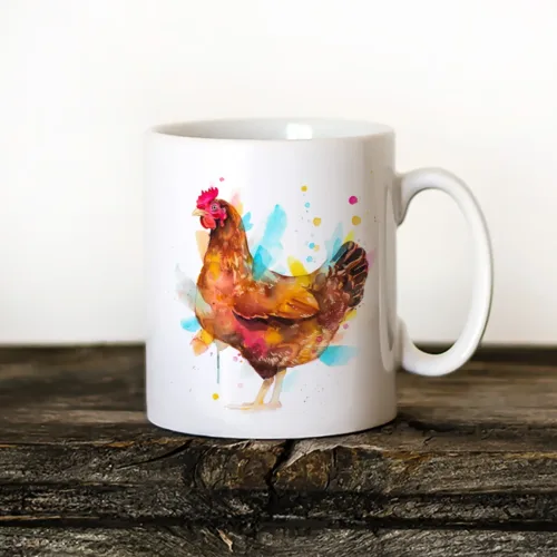 Hen Art Mug, Watercolor Ceramic Mug 11 oz Hen watercolor painting printed on an 11 oz ceramic art mug by Slaveika Aladjova