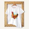Hen watercolor painting printed on a white cotton T-shirt by Slaveika Aladjova
