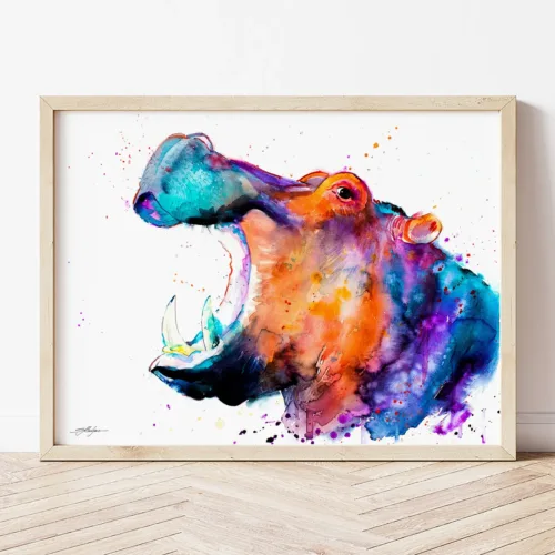 Hippo watercolor painting the artwork on the T-shirt by Slaveika Aladjova