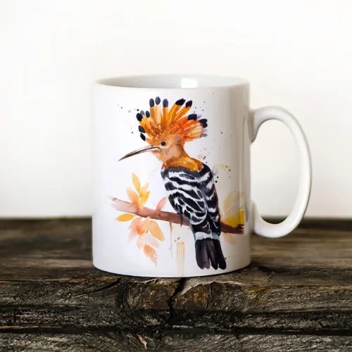 Hoopoe watercolor painting printed on an 11 oz ceramic art mug by Slaveika Aladjova