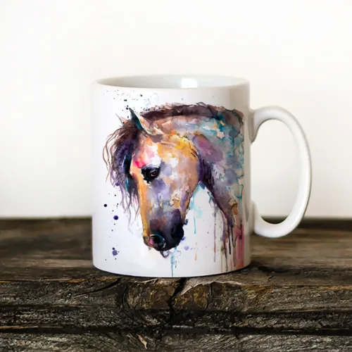 Horse Portrait Art Mug, Watercolor Ceramic Mug 11 oz Horse Portrait watercolor painting printed on an 11 oz ceramic art mug by Slaveika Aladjova