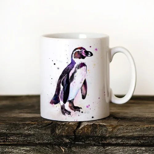 Humboldt Penguin Art Mug, Watercolor Ceramic Mug 11 oz Humboldt Penguin watercolor painting printed on an 11 oz ceramic art mug by Slaveika Aladjova