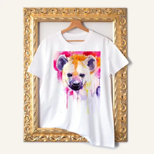 Hyena T-Shirt, Watercolor Art Tee Hyena watercolor painting printed on a white cotton T-shirt by Slaveika Aladjova