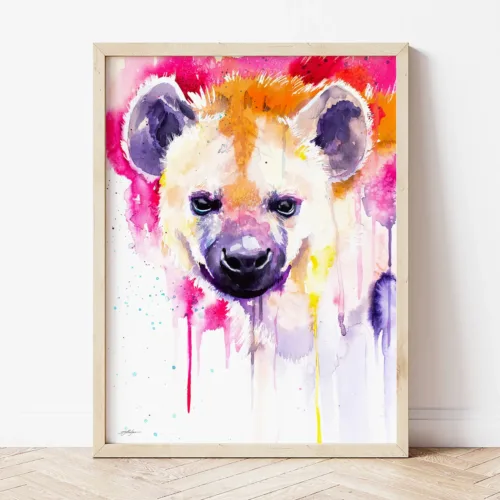 Hyena watercolor painting the artwork on the T-shirt by Slaveika Aladjova
