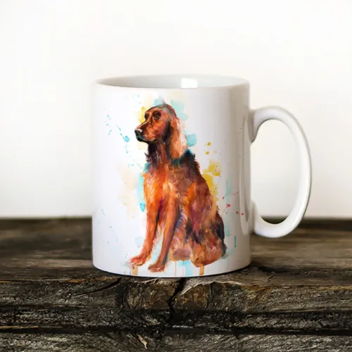 Irish Setter Art Mug, Watercolor Ceramic Mug 11 oz Irish Setter watercolor painting printed on an 11 oz ceramic art mug by Slaveika Aladjova