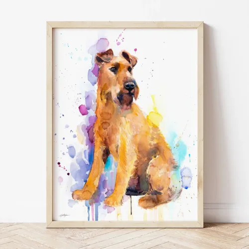 Irish Terrier watercolor painting the artwork on the T-shirt by Slaveika Aladjova