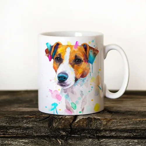 Jack Russell Terrier Art Mug, Watercolor Ceramic Mug 11 oz Jack Russell Terrier watercolor painting printed on an 11 oz ceramic art mug by Slaveika Aladjova