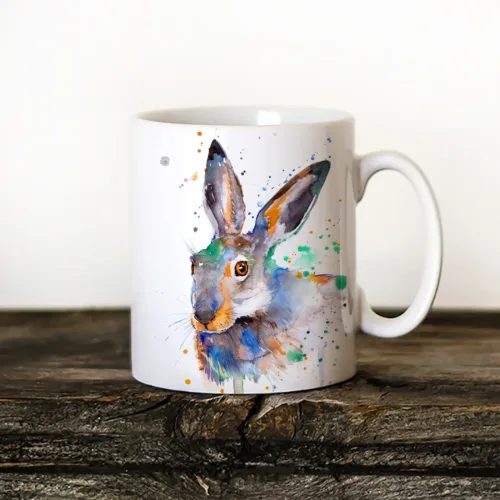 Jackrabbit Art Mug, Watercolor Ceramic Mug 11 oz Jackrabbit watercolor painting printed on an 11 oz ceramic art mug by Slaveika Aladjova