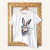 Jackrabbit watercolor painting printed on a white cotton T-shirt by Slaveika Aladjova