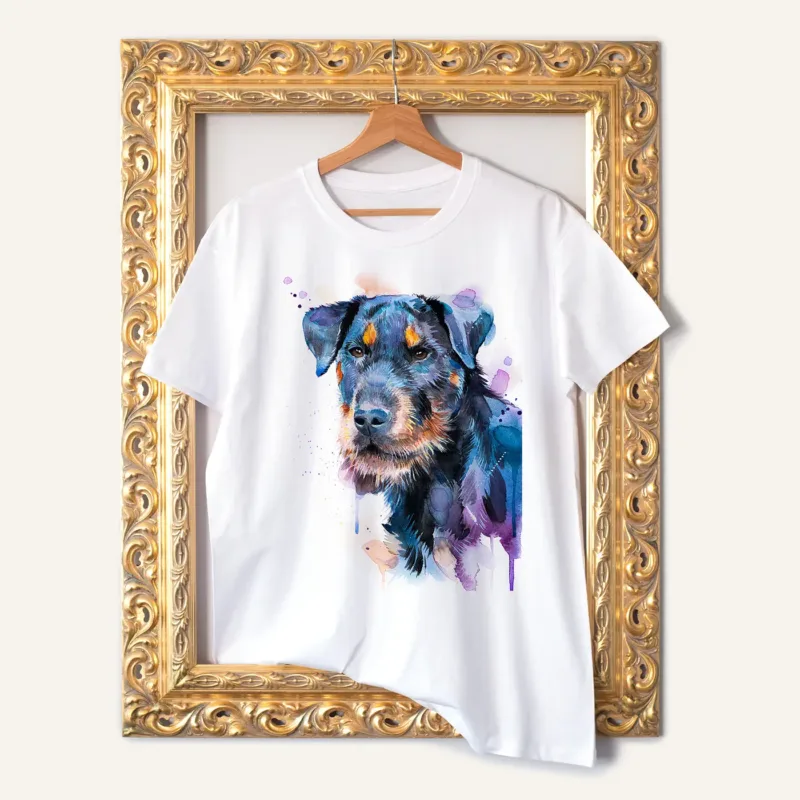 Jagdterrier watercolor painting printed on a white cotton T-shirt by Slaveika Aladjova