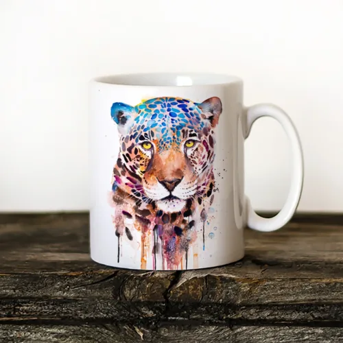 Jaguar Art Mug, Watercolor Ceramic Mug 11 oz Jaguar watercolor painting printed on an 11 oz ceramic art mug by Slaveika Aladjova